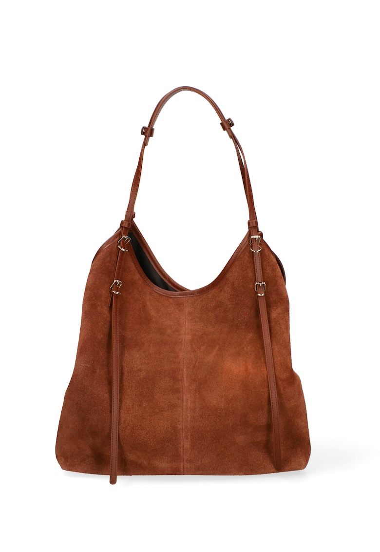 Geanta de piele intoarsa cu bareta Serena - Maro inchis