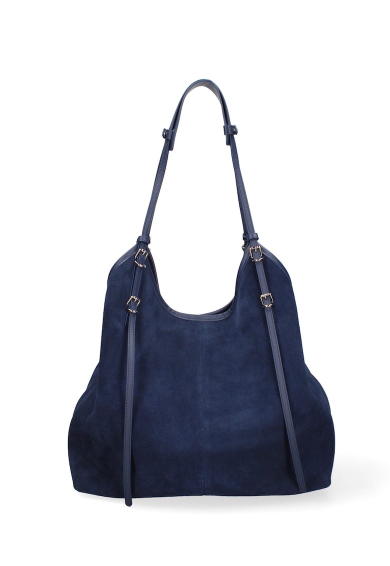 Geanta de piele intoarsa cu bareta Serena - Bleumarin