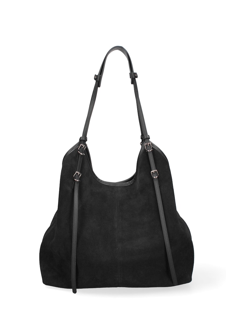 Geanta de piele intoarsa cu bareta Serena - Negru