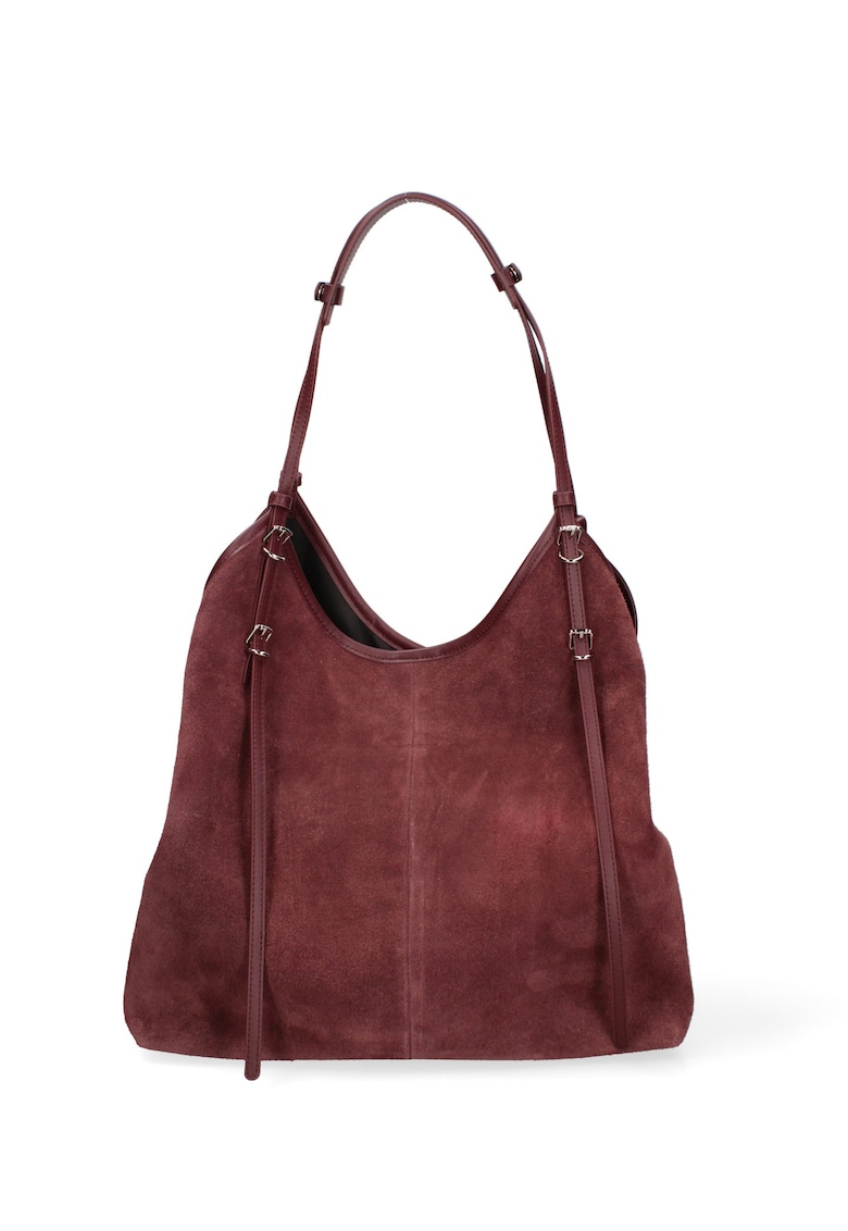 Geanta de piele intoarsa cu bareta Serena - Visiniu