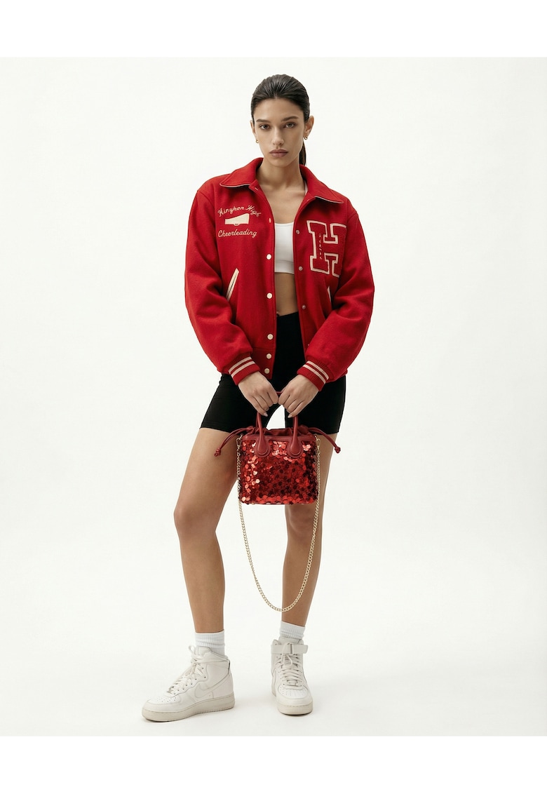 Geanta bucket cu paiete Zafira Plus - Rosu