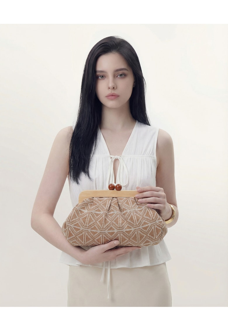 Geanta plic cu bareta detasabila Avelia Chic - Alb/Maro nisip