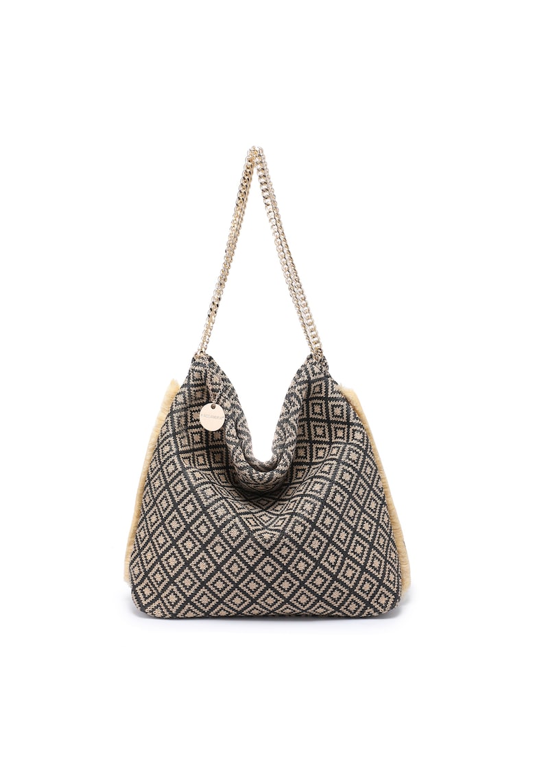 Geanta hobo cu model si barete de lant Valoria - Negru/Bej