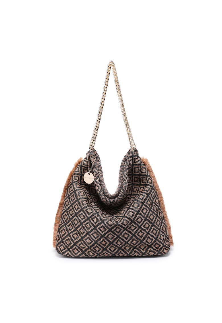 Geanta hobo cu model si barete de lant Valoria - Negru/Maro