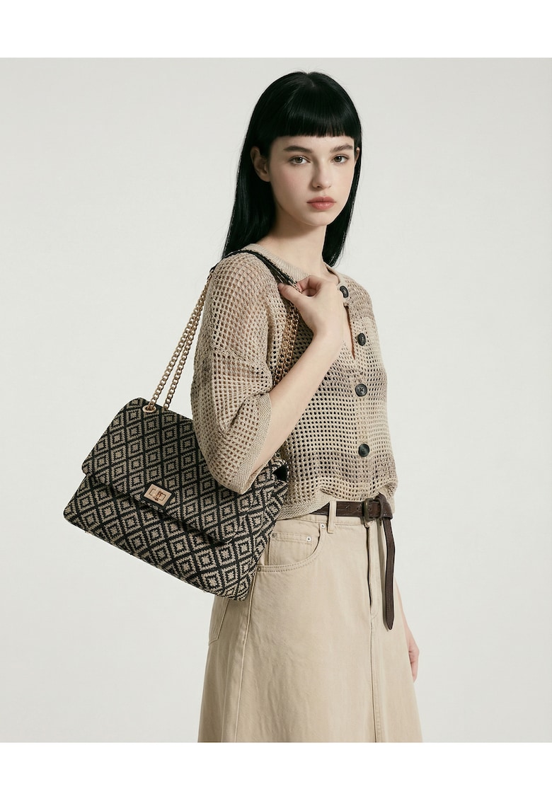 Geanta cu bareta convergibila de lant Amelia Plus - Negru/Bej