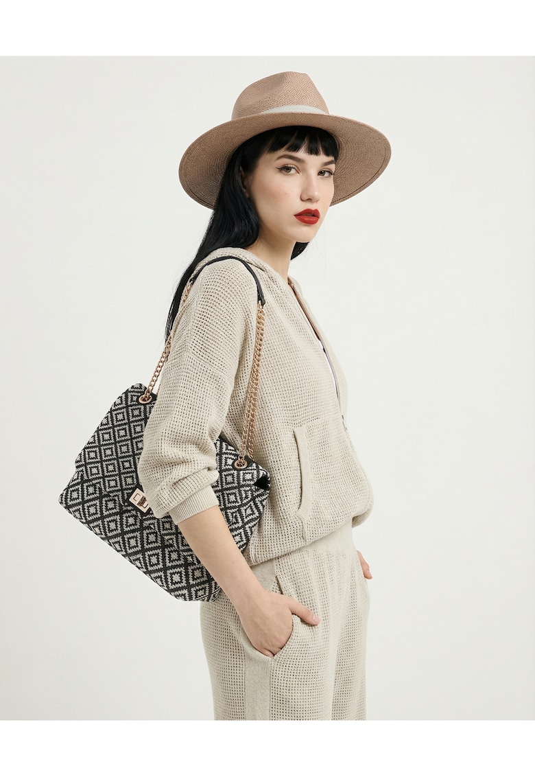 Geanta cu bareta convergibila de lant Amelia Plus - Alb/Negru