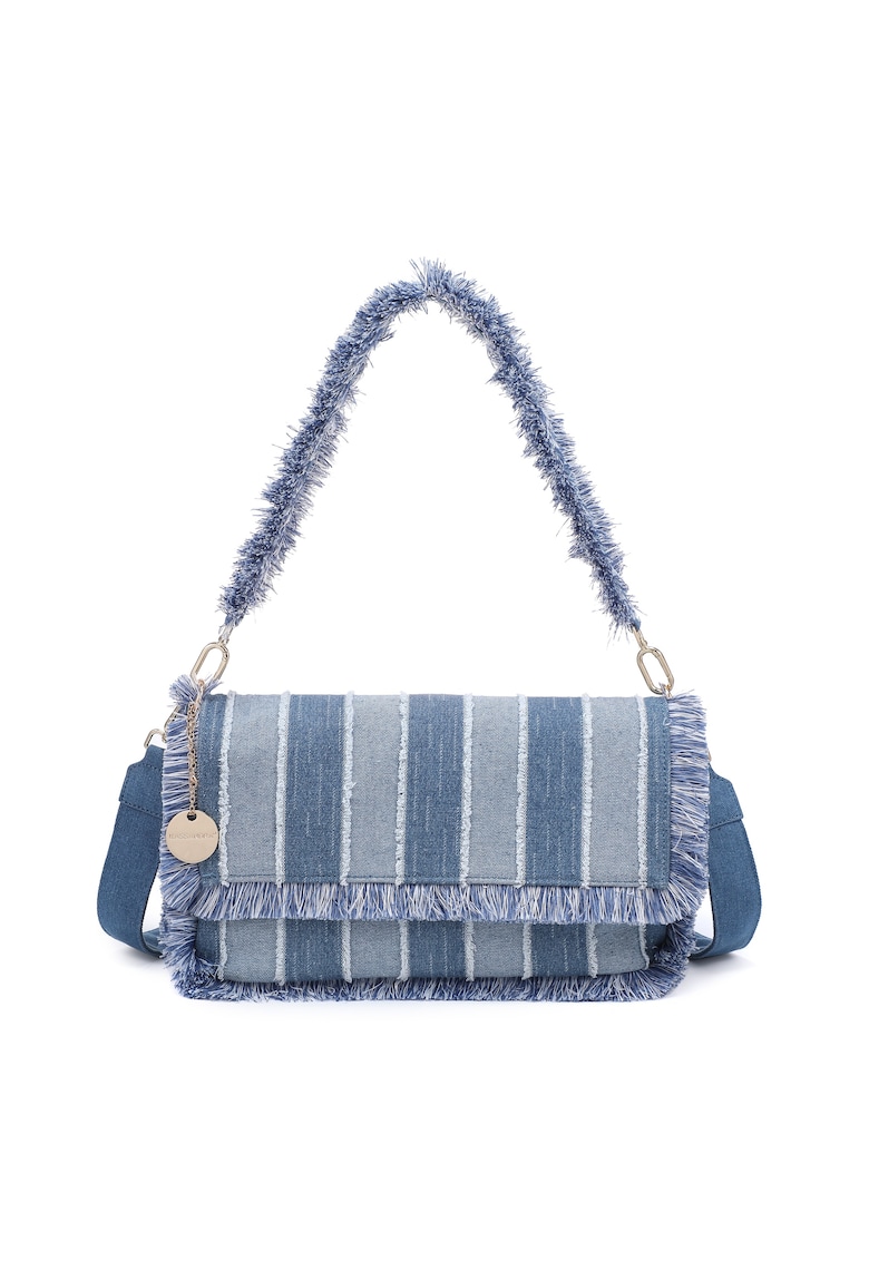 Geanta din denim cu bareta de umar Lysandra Plus - Alb/Albastru