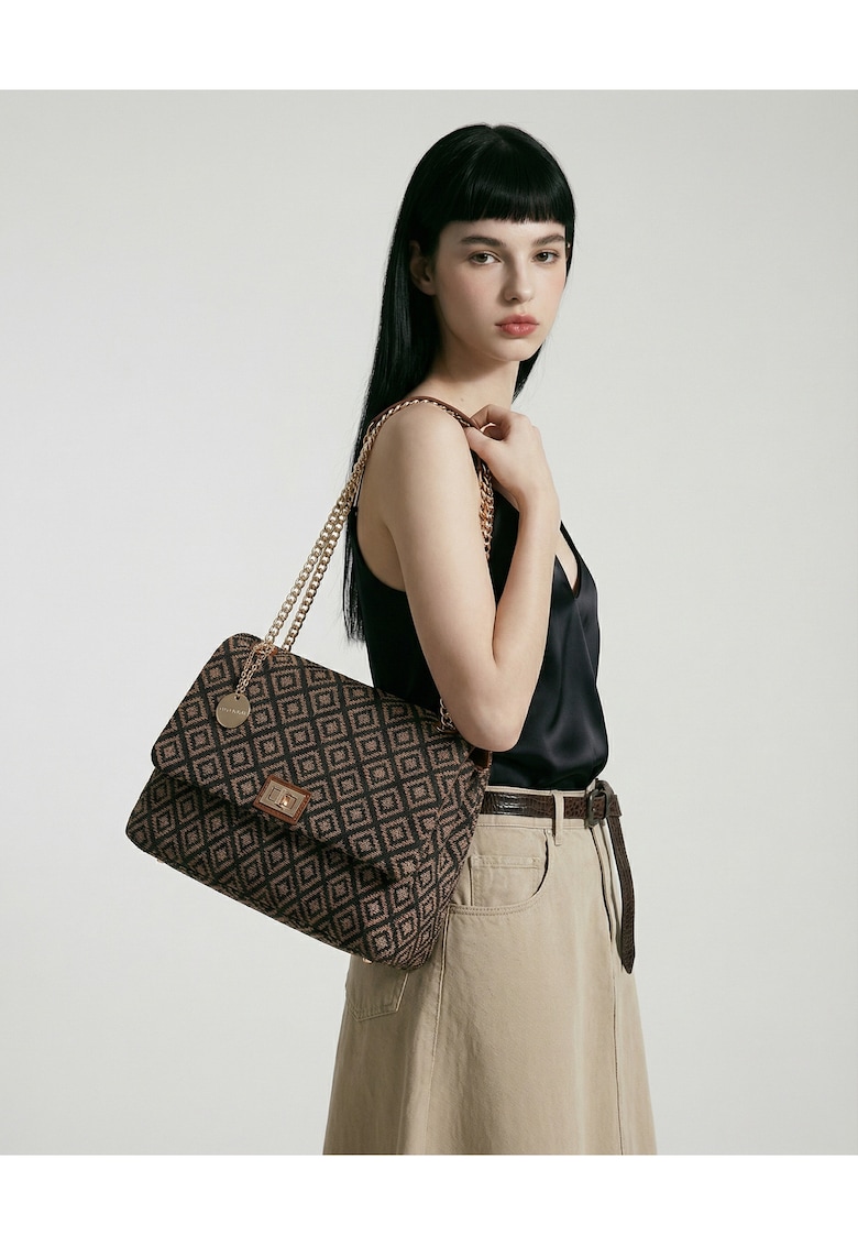 Geanta cu bareta convergibila de lant Amelia Plus - Negru/Maro