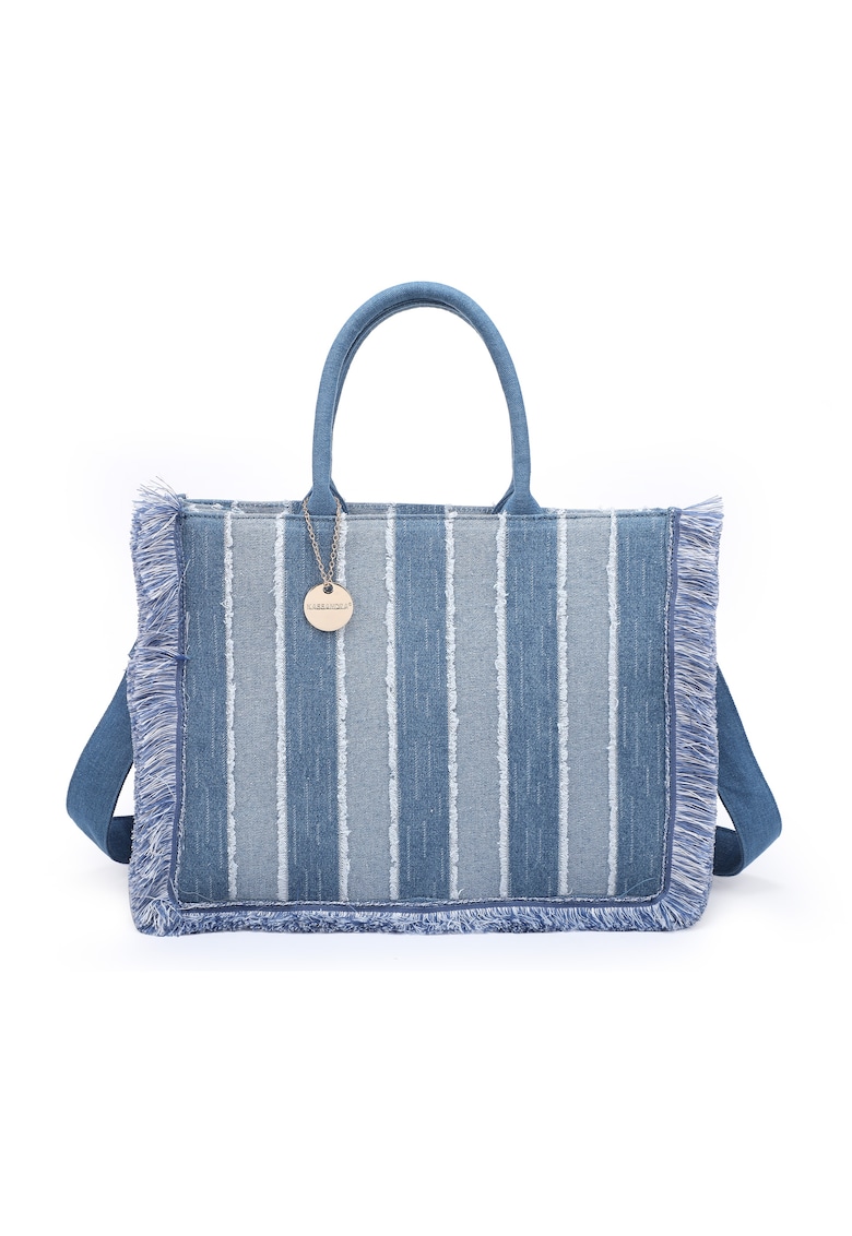 Geanta tote din denim Nevia - Alb/Albastru
