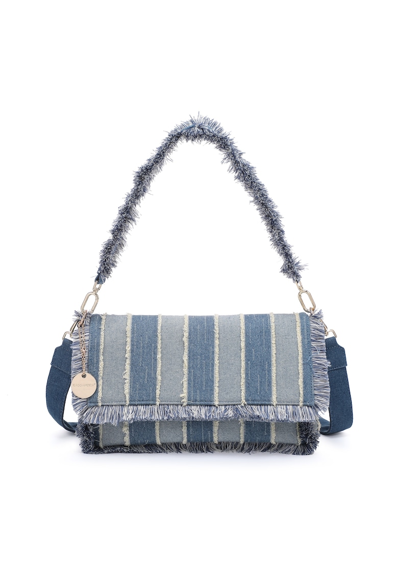 Geanta din denim cu bareta de umar Lysandra Plus - Maro taupe/Albastru