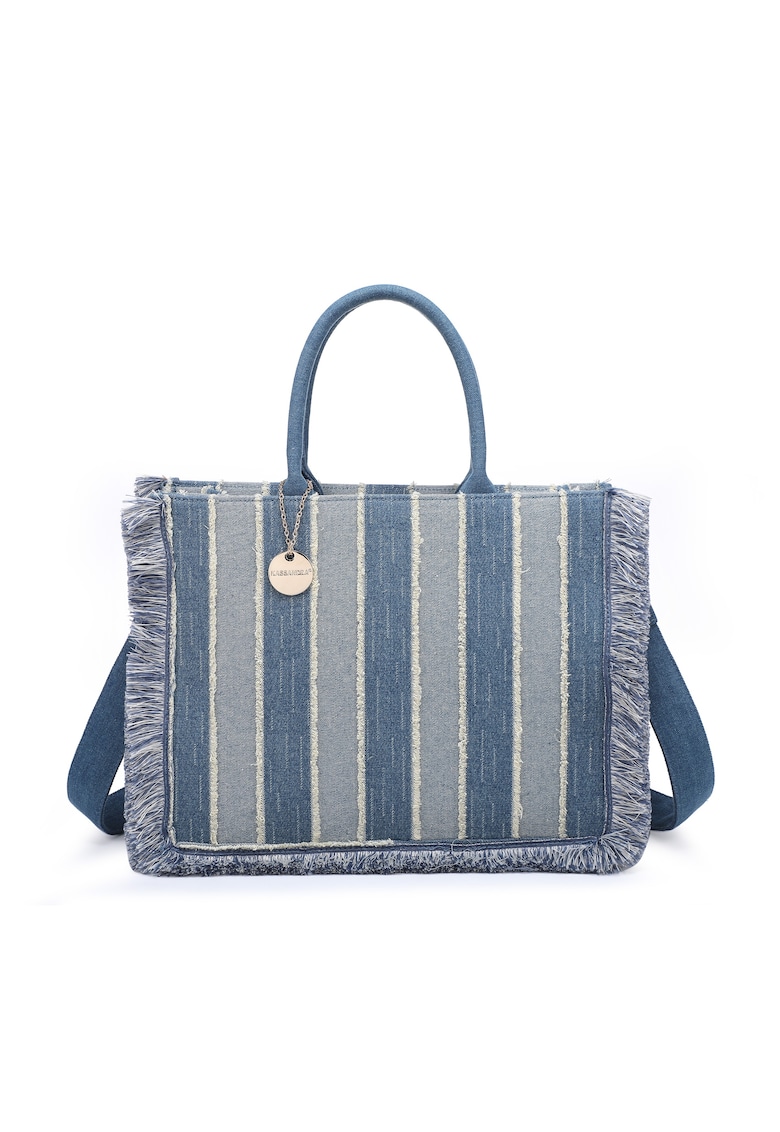 Geanta tote din denim Nevia - Maro taupe/Albastru