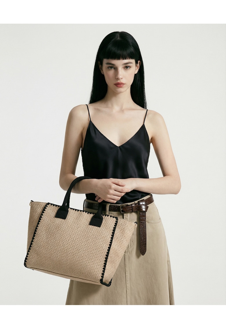 Geanta tote cu aspect tesut Auriga - Negru