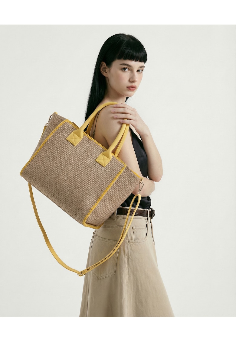 Geanta tote cu aspect tesut Auriga - Galben