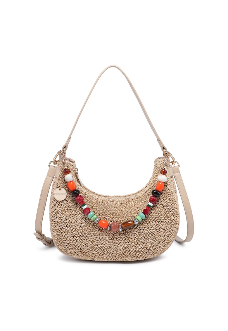 Geanta texturata cu bareta detasabila de umar - cu margele Zelia Elite - Bej