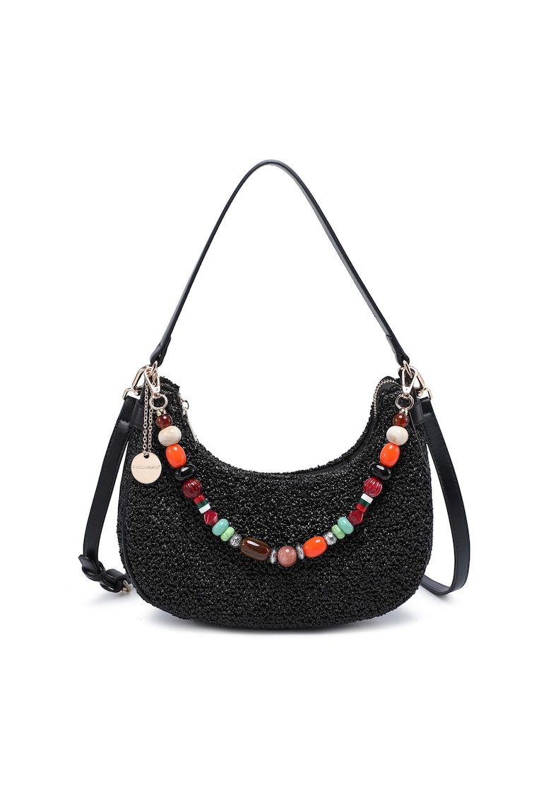 Geanta texturata cu bareta detasabila de umar - cu margele Zelia Elite - Maro