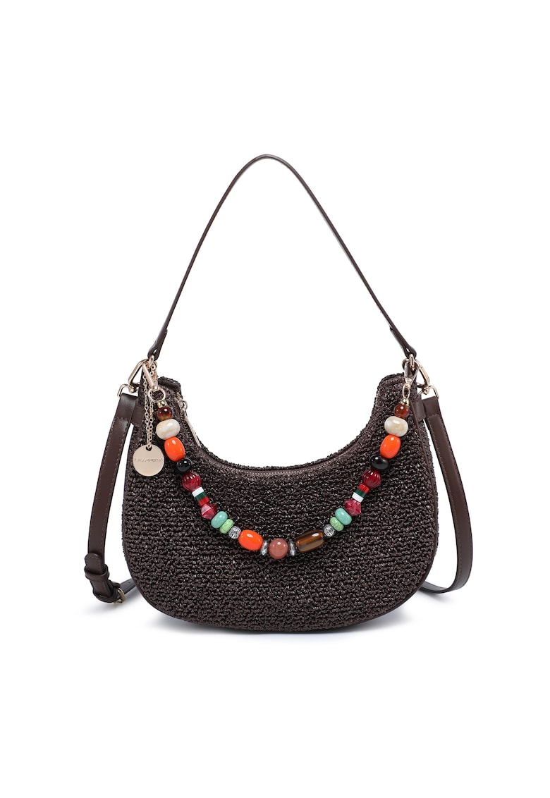Geanta texturata cu bareta detasabila de umar - cu margele Zelia Elite - Negru
