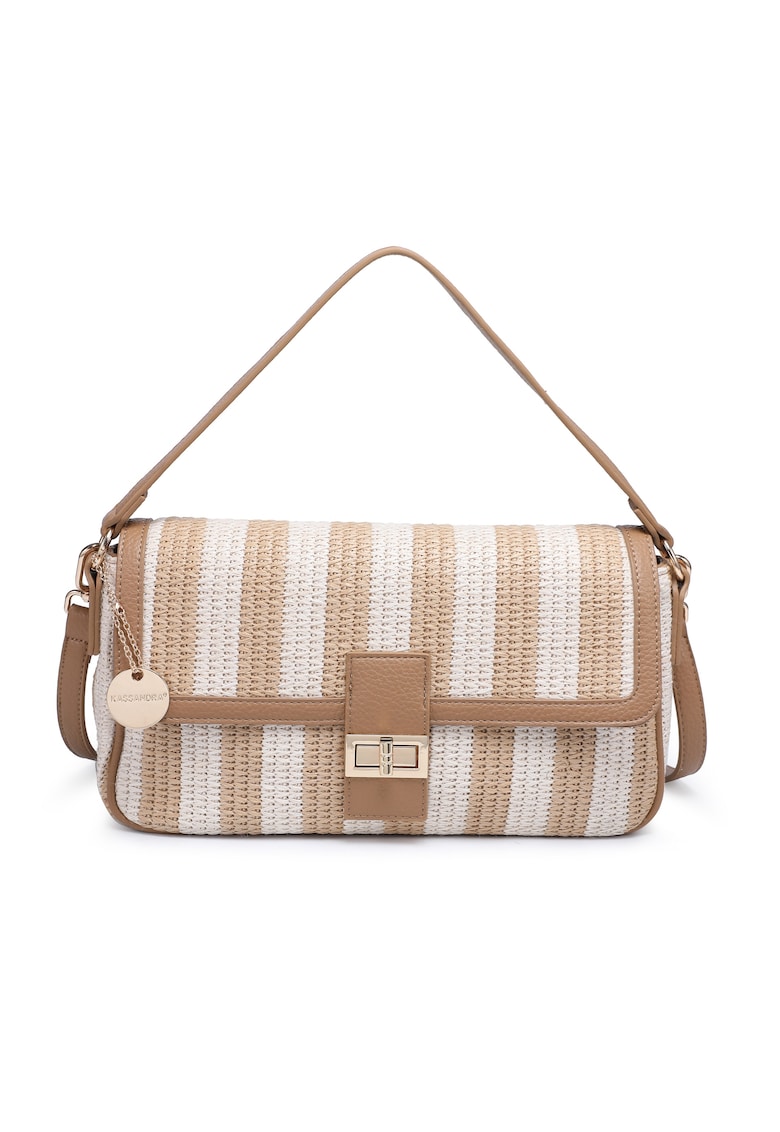 Geanta crosetata cu bareta de umar si dungi Seraphina Nova - Bej