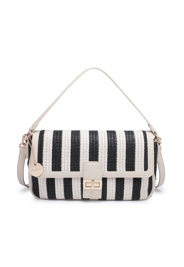 Geanta crosetata cu bareta de umar si dungi Seraphina Nova - Negru