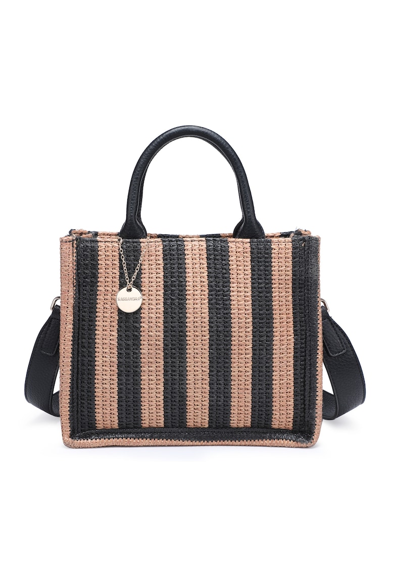 Geanta shopper cu dungi si aspect crosetat Eliara - Maro