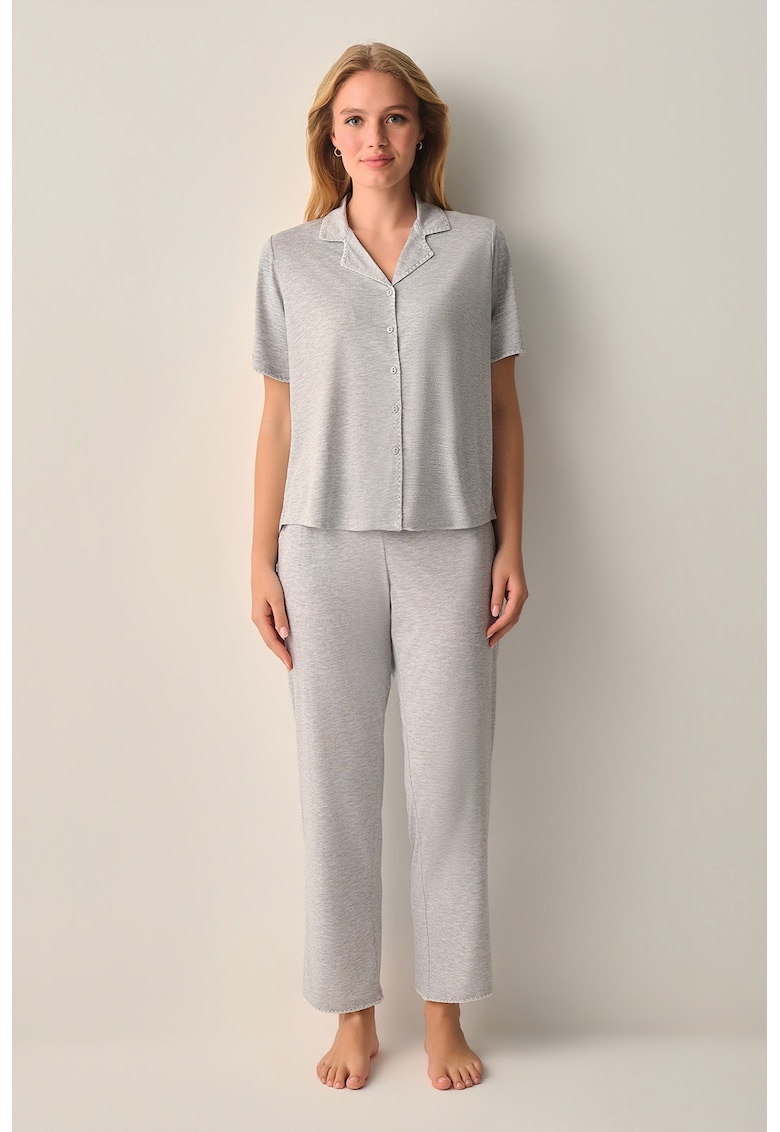 Pijama uni cu nasturi - Gri melange