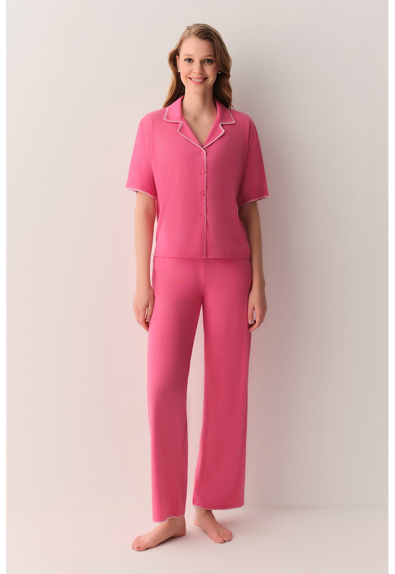 Pijama uni cu nasturi - Roz