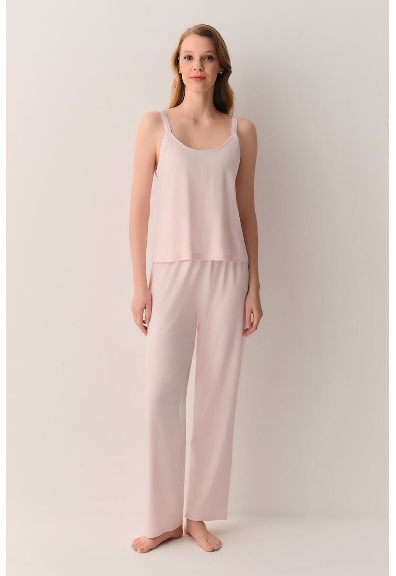 Top uni si pantaloni de pijama - Roz prafuit deschis