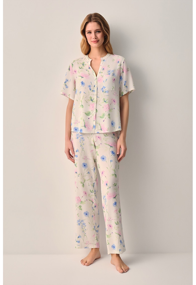 Pijama lejera cu model floral - Albastru azur/Bej deschis