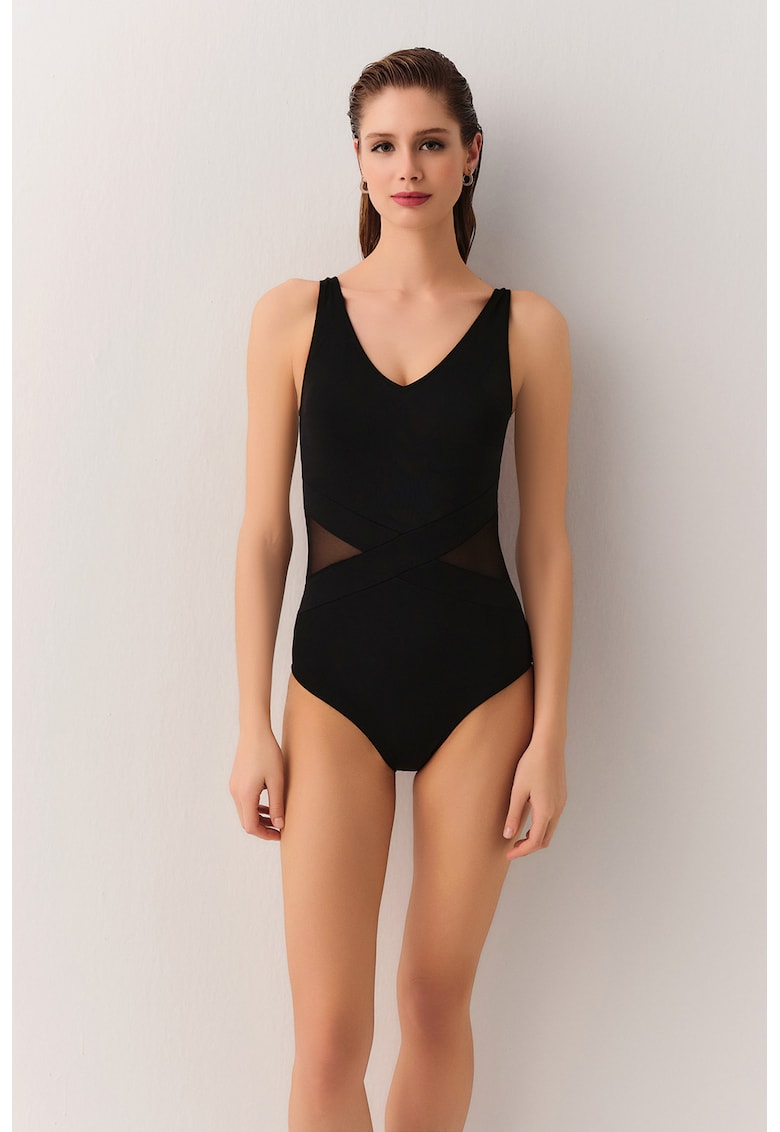 Costum de baie intreg cu decolteu in V - Negru