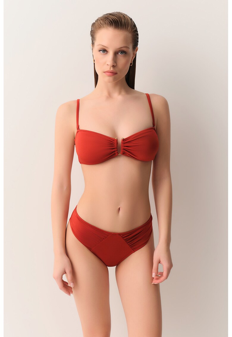Sutien balconette de baie cu bretele inguste detasabile - Rosu corai