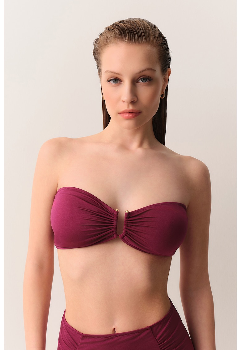 Sutien balconette de baie cu bretele inguste detasabile - Roz fandango