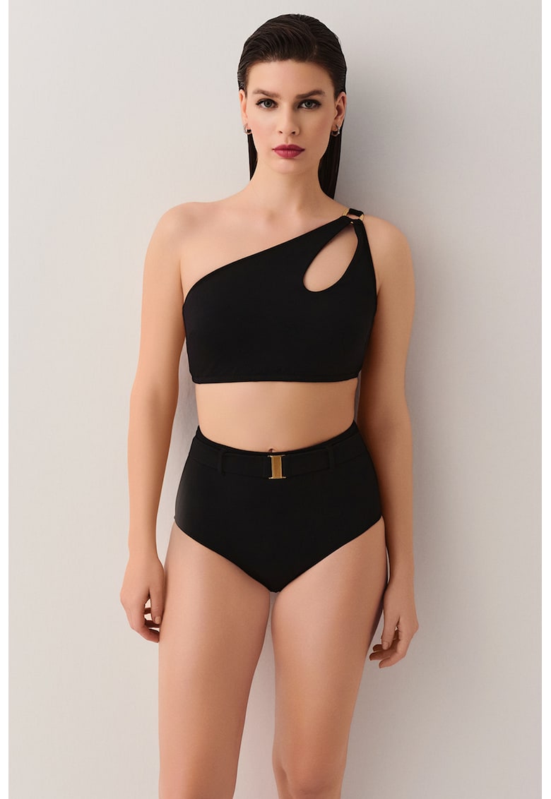 Slip cu design curea si talie inalta - Negru
