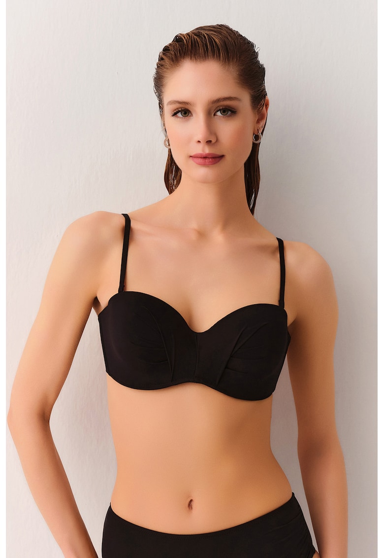 Sutien de baie cu bretele inguste detasabile - Negru
