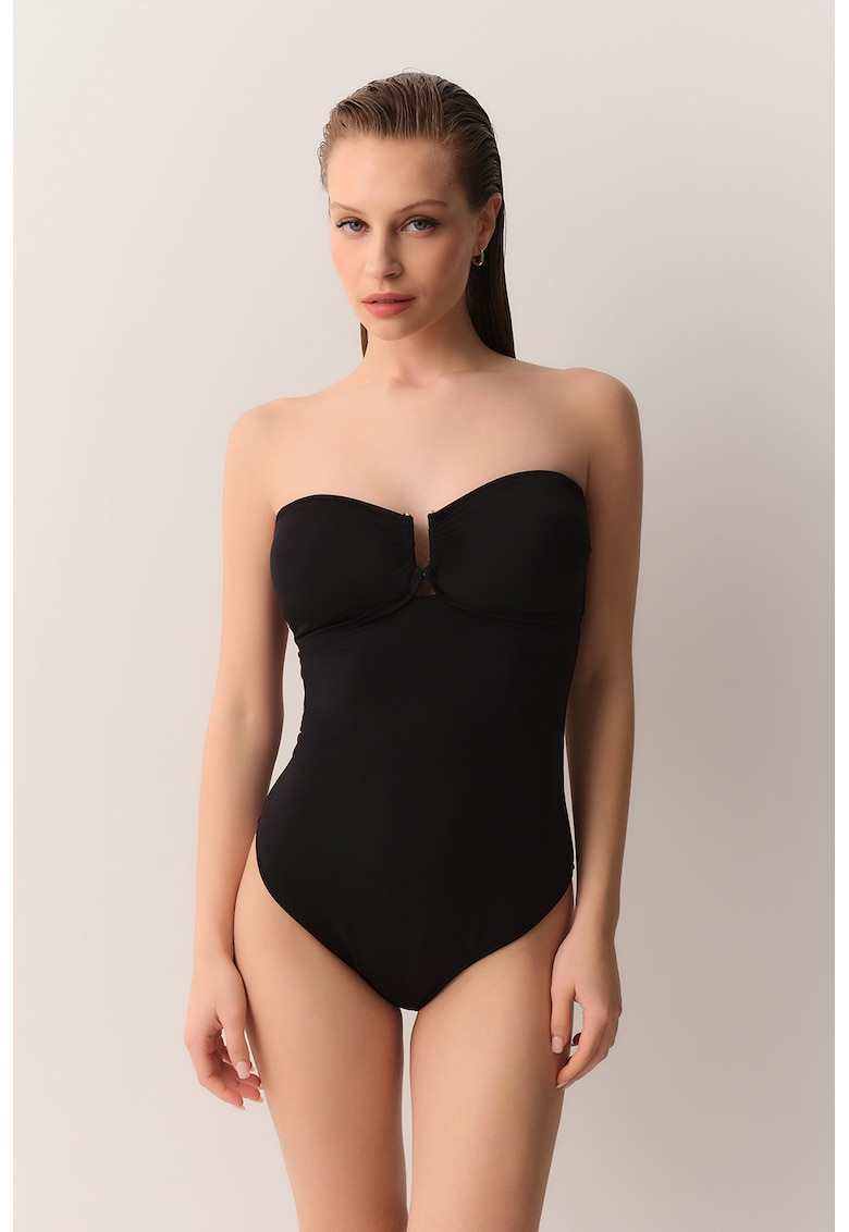 Costum de baie intreg cu bretele detasabile - Negru