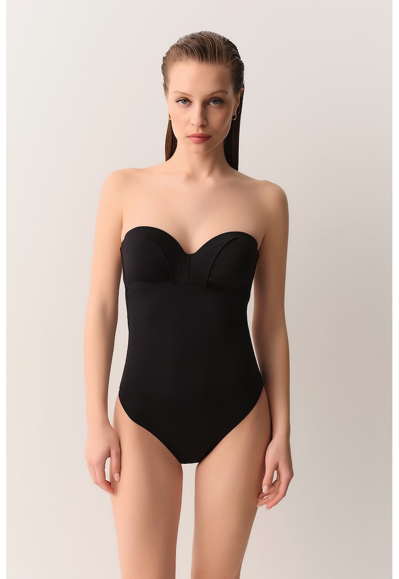 Costum de baie intreg cu bretele ajustabile si detasabile - Negru