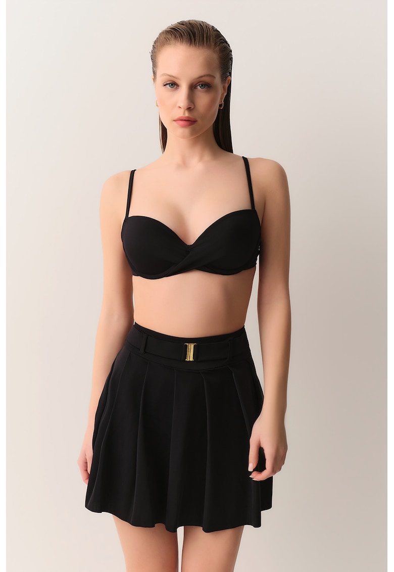 Fusta mini cu pliuri si talie inalta - Negru