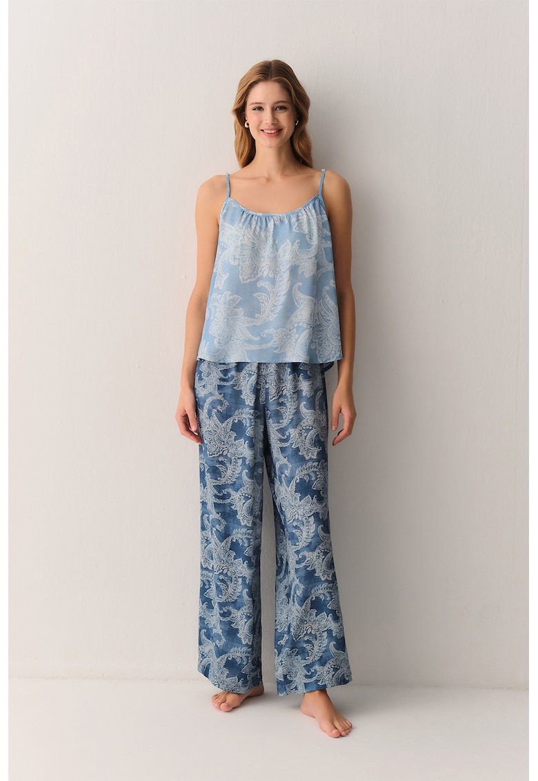 Pijama cu motive orientale - Alb/Albastru