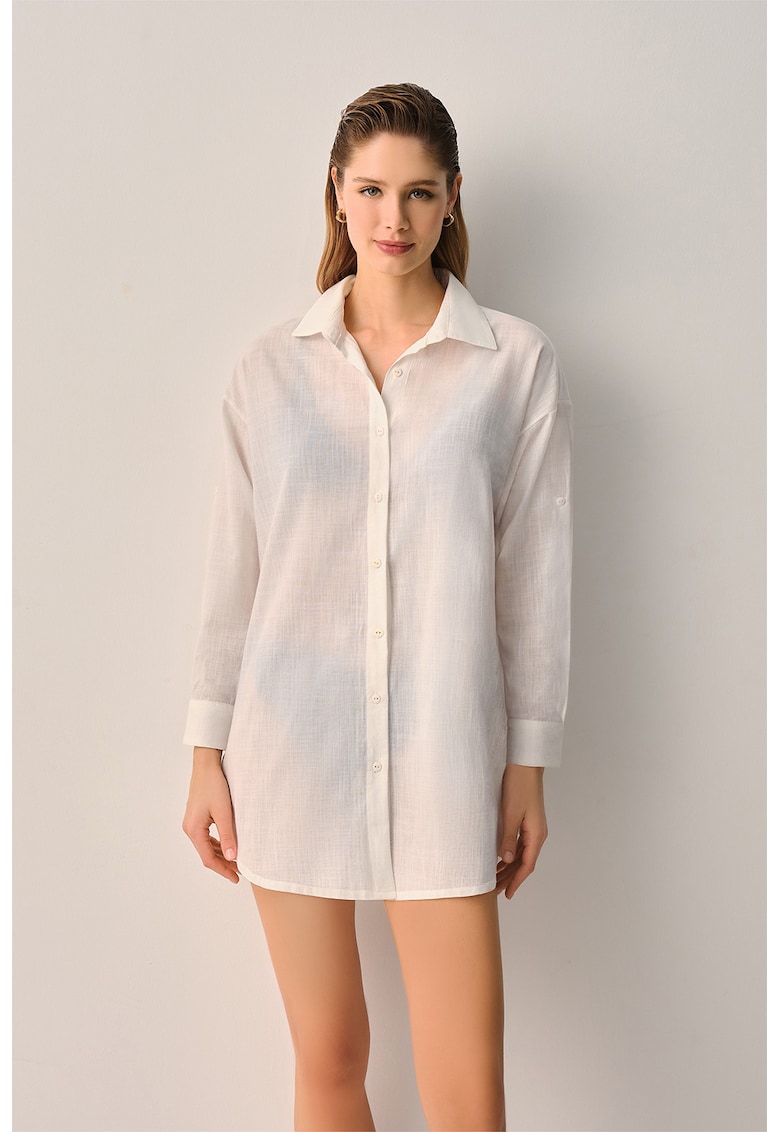 Rochie-camasa semitransparenta din bumbac - Alb murdar