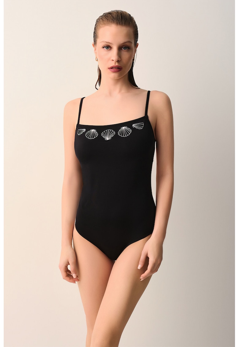 Costum de baie intreg cu decupaj pe partea din spate - Alb/Negru
