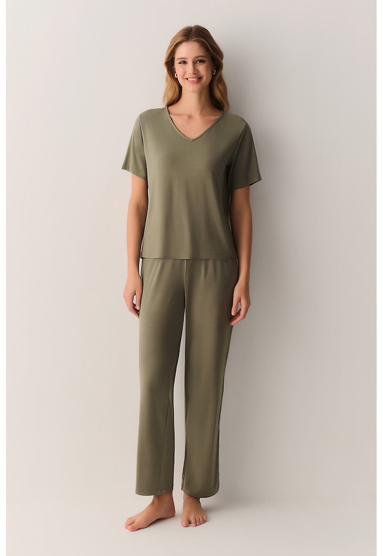 Pijama uni din amestec de modal - Kaki