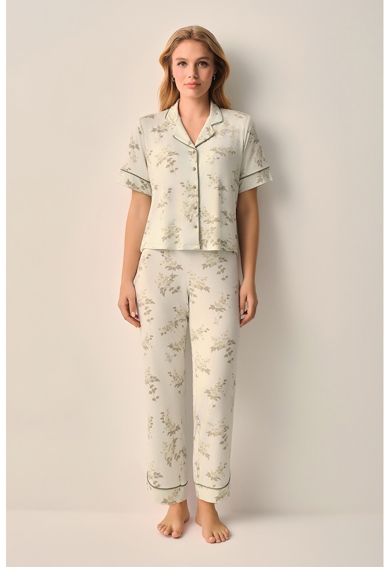 Pijama din amestec de modal cu imprimeu - Kaki