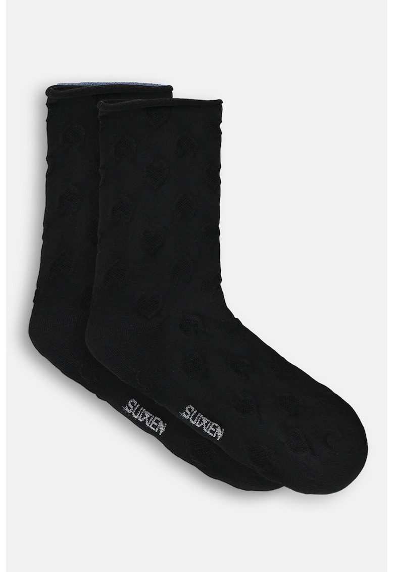 Sosete lungi din amestec de bumbac cu model inima in relief - Negru