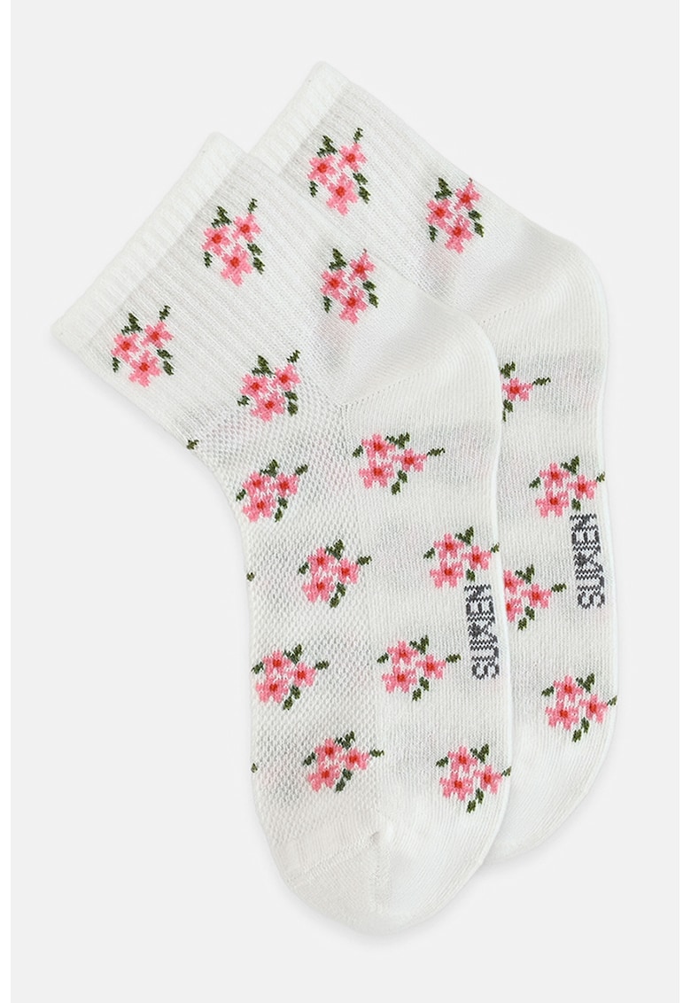 Sosete scurte cu model floral - Alb/Verde/Roz