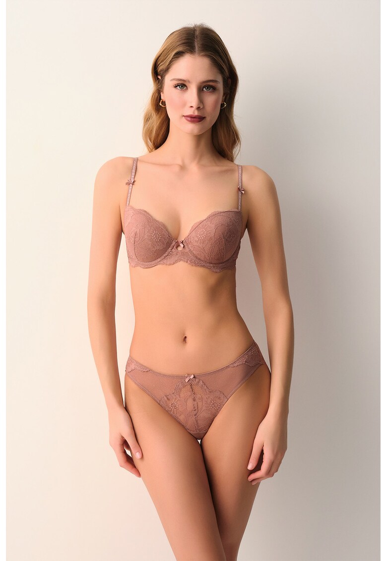 Chiloti brazilieni cu dantela - Maro taupe