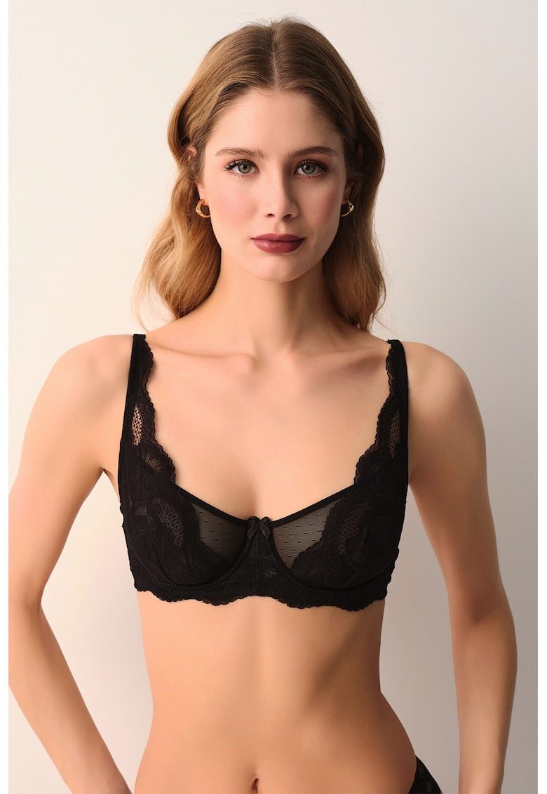 Sutien cu bretele ajustabile si snururi Vivienne - Negru