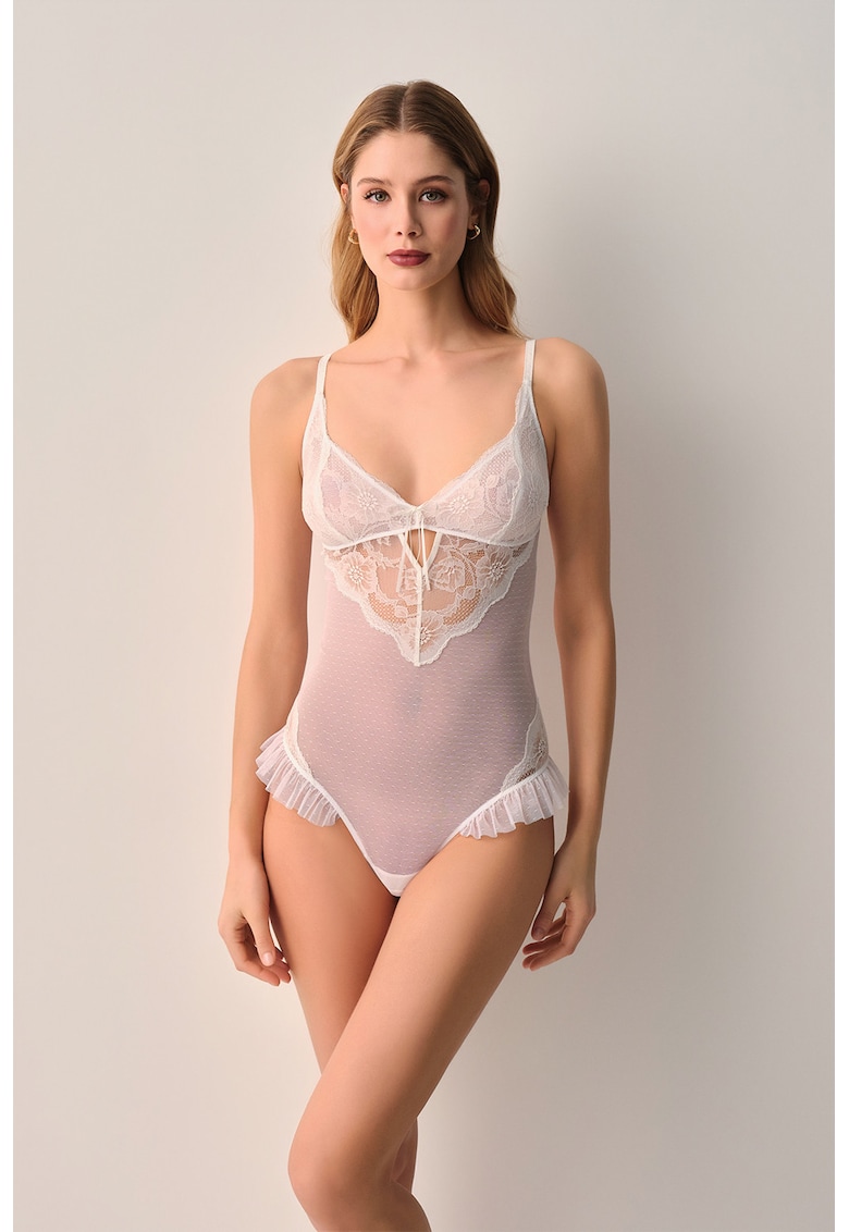 Body semitransparent cu dantela - Alb murdar