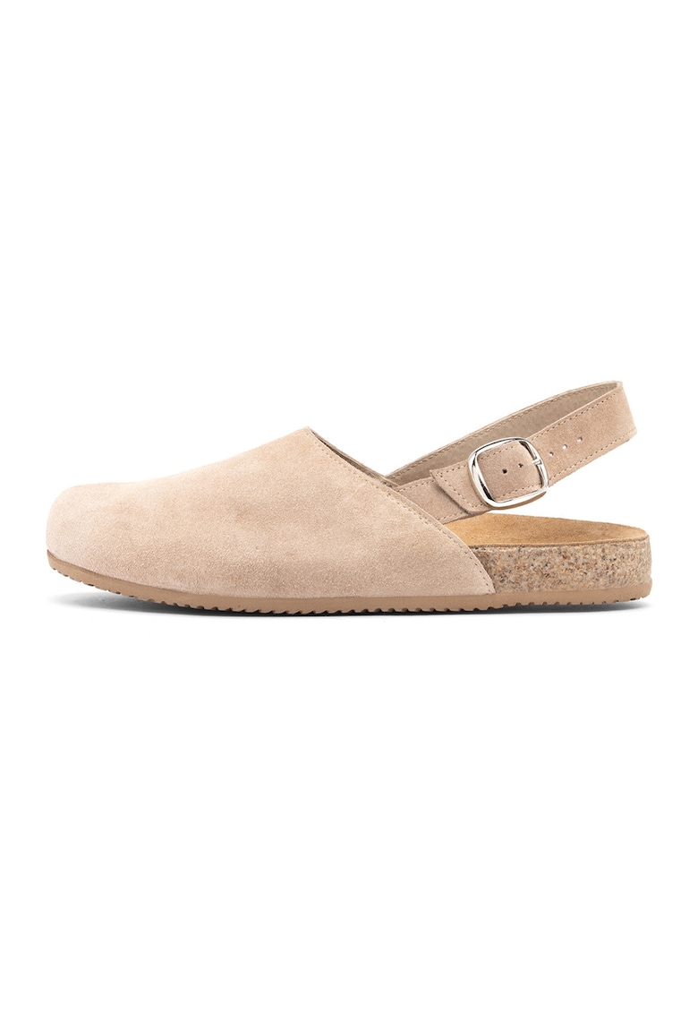 Saboti slingback de piele intoarsa - Bej