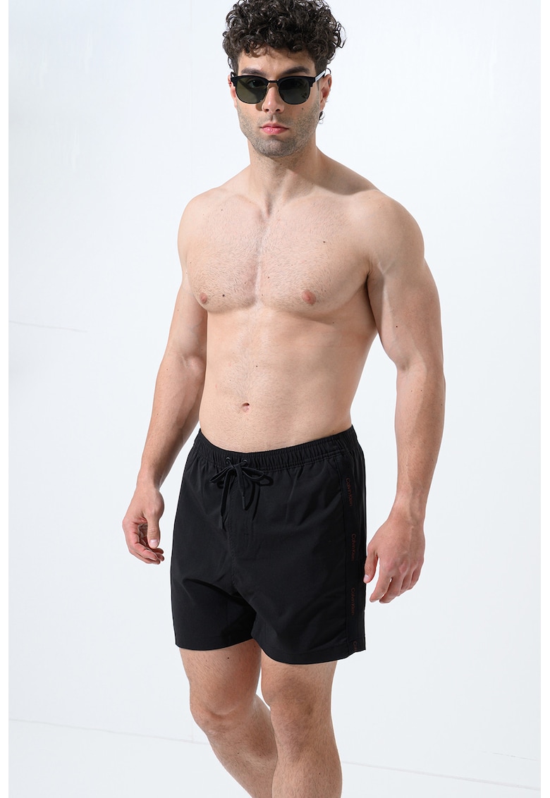 Pantaloni scurti de baie cu snur si buzunare - Negru carbon