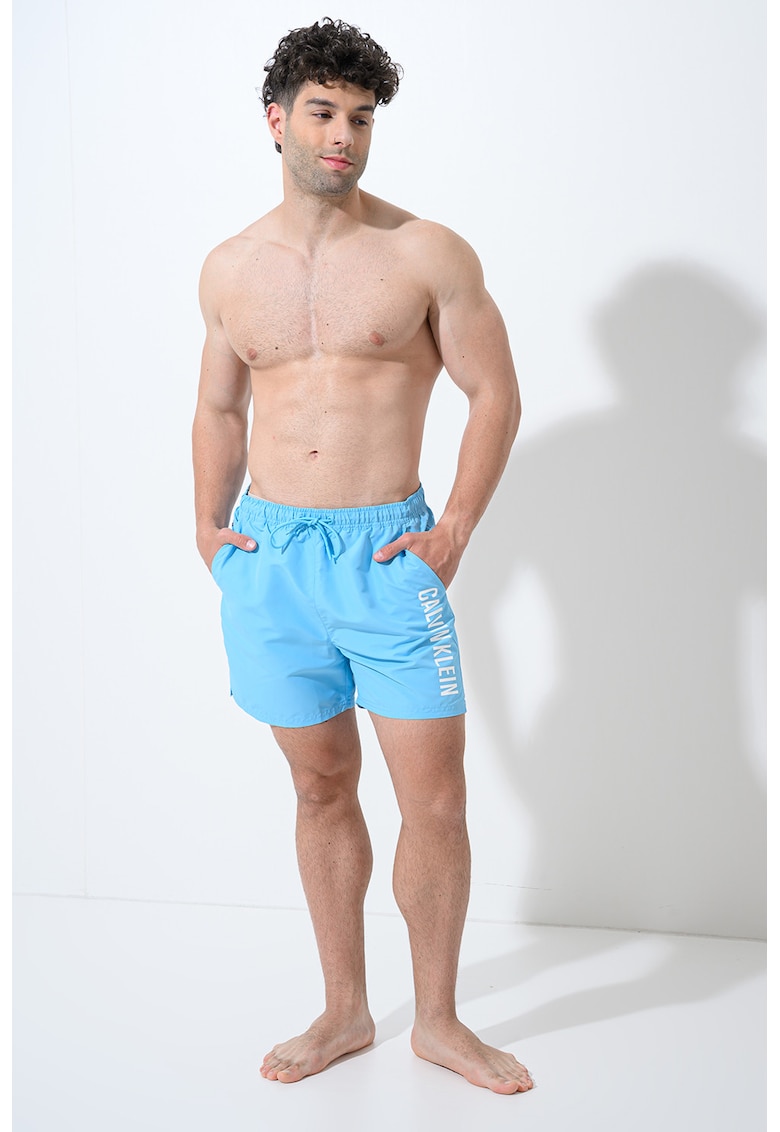 Pantaloni scurti de baie cu model logo - Albastru antichizat