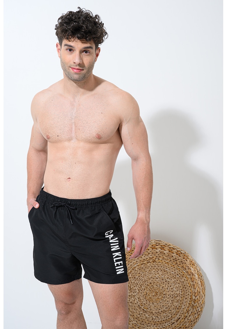 Pantaloni scurti de baie cu model logo - Negru antracit