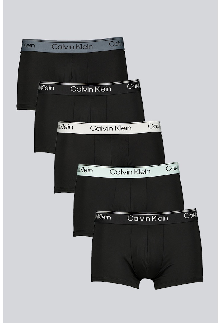 Set de boxeri cu logo si talie joasa - 5 perechi - Negru